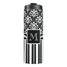 Monogramme noir et blanc Retro Floral Damask