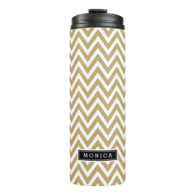 Bouteilles Isothermes Monogramme or et noir Chevron (Devant)