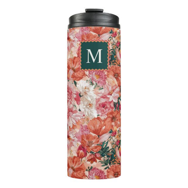 Bouteilles Isothermes Monogramme orange rose floral (Devant)