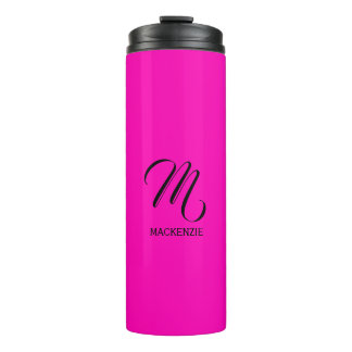 Bouteilles Isothermes Monogramme personnalisé élégant rose néon avec nom