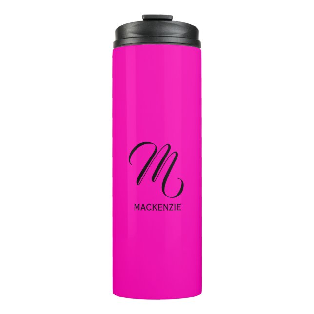 Bouteilles Isothermes Monogramme personnalisé élégant rose néon avec nom (Devant)