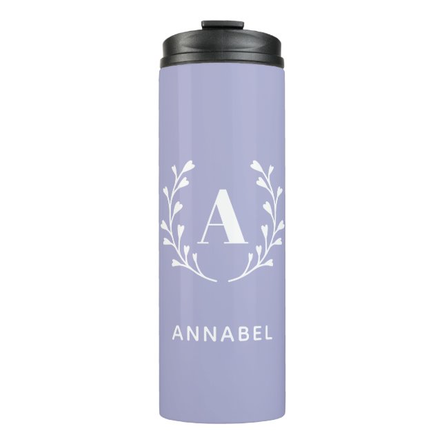Bouteilles Isothermes Monogramme personnalisé Pastel Purple Wreath  (Devant)