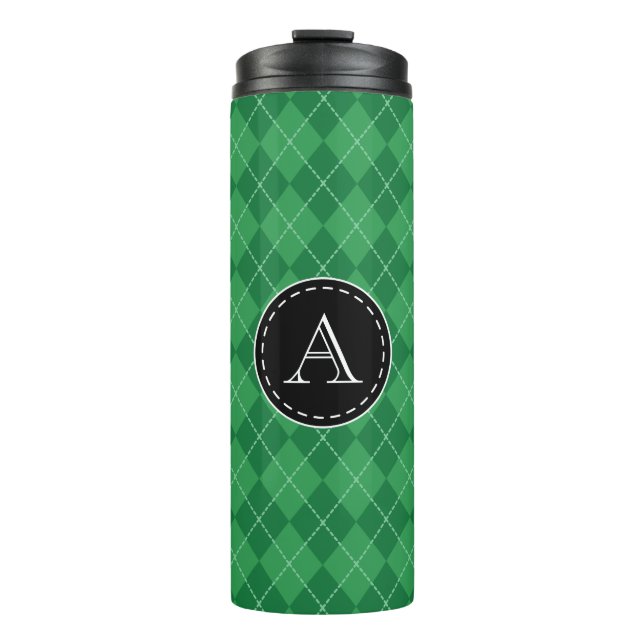Bouteilles Isothermes Monogramme personnalisé Vert Voyage Coffee Tumbler (Devant)