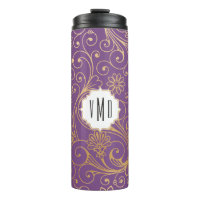 Monogramme pourpre floral de remous d'or