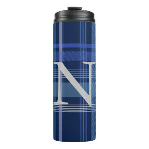 Bouteilles Isothermes Monogramme rétro mote Tartan Plaid bleu marine