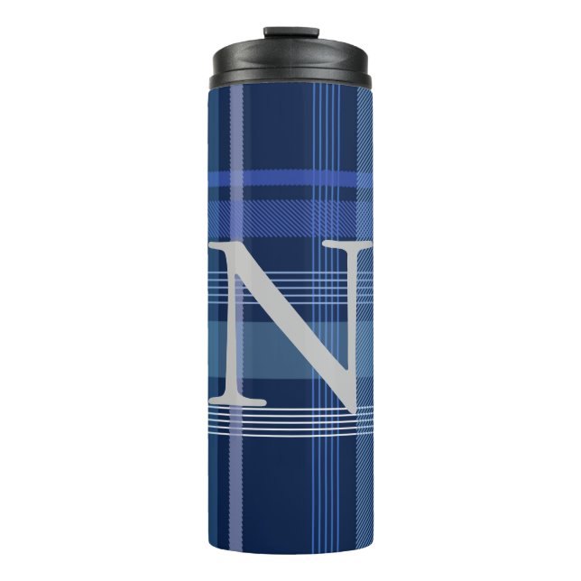 Bouteilles Isothermes Monogramme rétro mote Tartan Plaid bleu marine (Devant)