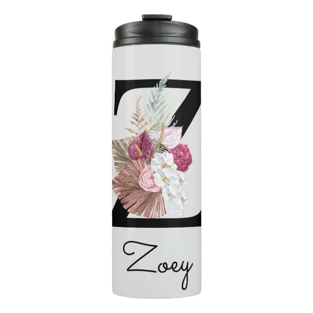 Bouteilles Isothermes Monogramme Rose Boho Girl Floral Initial Z (Devant)