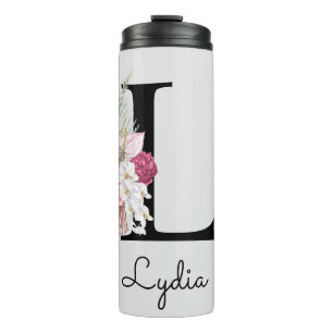 Bouteilles Isothermes Monogramme rose boho girly floral initiale L