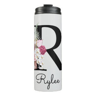 Bouteilles Isothermes Monogramme Rose Floral Initiale R