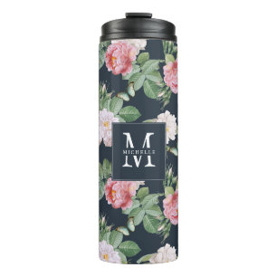 Bouteilles Isothermes Monogramme Roses roses Papillons gris foncé person