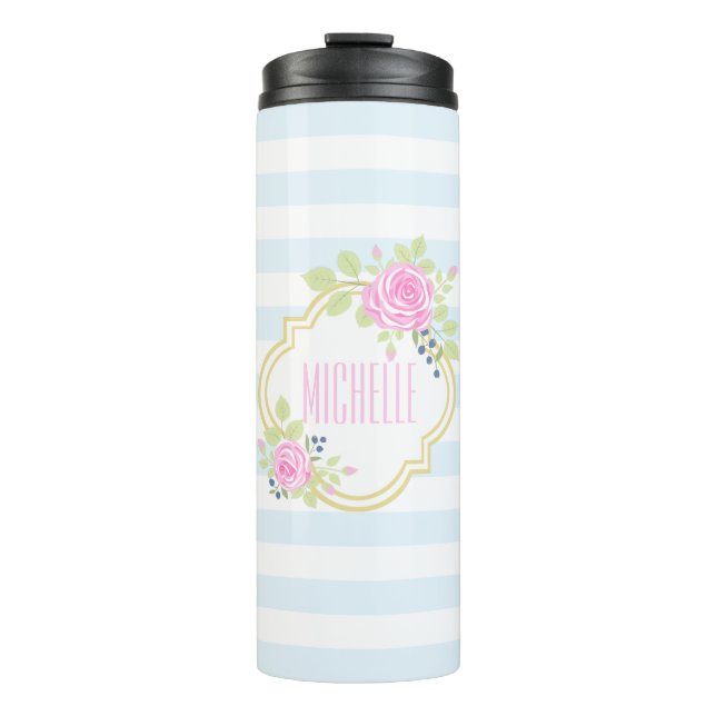 Bouteilles Isothermes Monogramme Roses roses roses mignonnes Bleu Tumble (Devant)