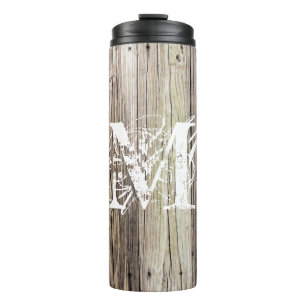 Bouteilles Isothermes Monogramme rustique Patiné bois chic