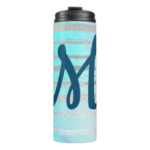 Bouteilles Isothermes Monogramme tendance bleu et argent