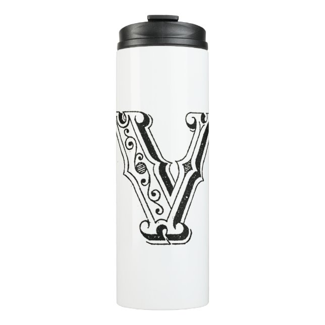Bouteilles Isothermes Monogramme V, lettre V, alphabet V, noir et blanc (Devant)