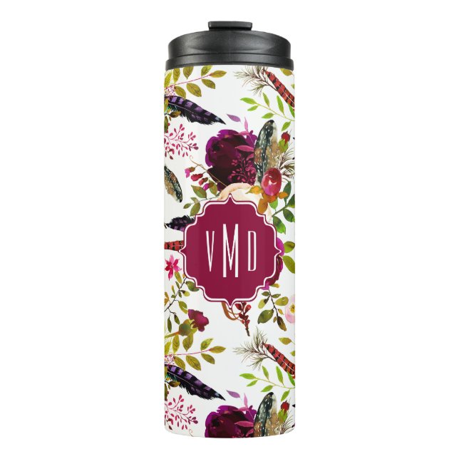 Bouteilles Isothermes Monographie florale de Boho Burgundy Marsala (Devant)