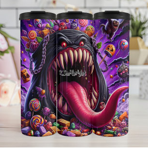 Bouteilles Isothermes Monstre entouré de bonbons d'Halloween