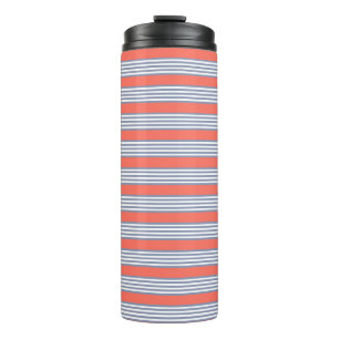 Bouteilles Isothermes Motif à cinq bandes bleu-gris avec corail vivant