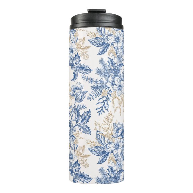 Bouteilles Isothermes Motif à fleurs Vintage d'hiver bleu (Devant)