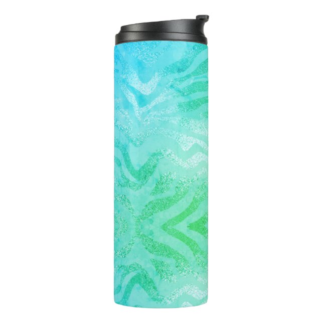 Bouteilles Isothermes Motif animal bleu vert rayé turquoise zèbre (Tourné sur la gauche)