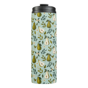 Bouteilles Isothermes Motif aquarelle de poire verte sur bleu poussiéreu