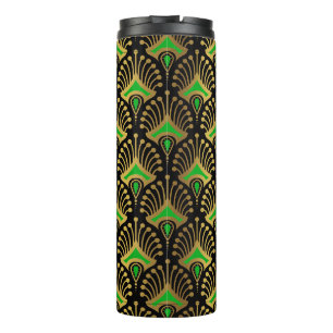 Bouteilles Isothermes Motif Art déco or et vert sur noir