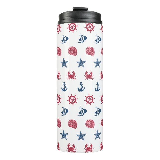Bouteilles Isothermes Motif blanc et bleu rouge de symbole de mer (Devant)
