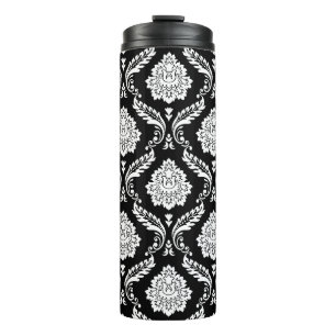 Bouteilles Isothermes Motif Damassé Rococo Blanc sur Noir