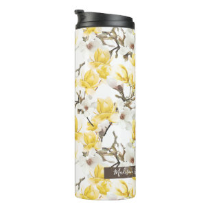 Bouteilles Isothermes Motif d'aquarelle jaune et blanc Magnolia Blossom