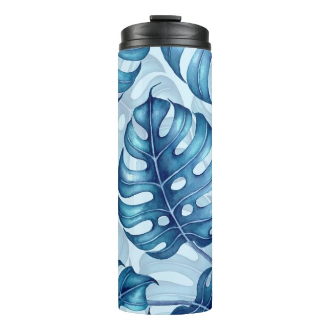 Bouteilles Isothermes Motif d'aquarelle Monstera bleu (Devant)