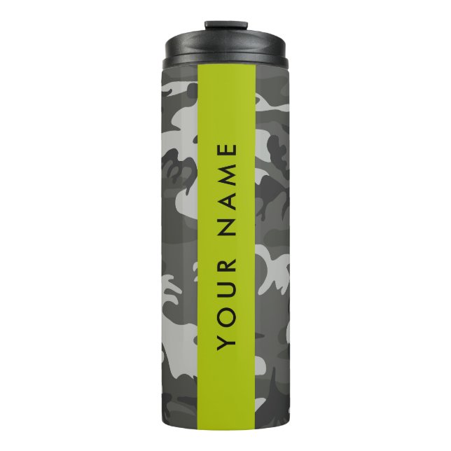 Bouteilles Isothermes Motif de camouflage gris, Votre nom, Personnaliser (Devant)