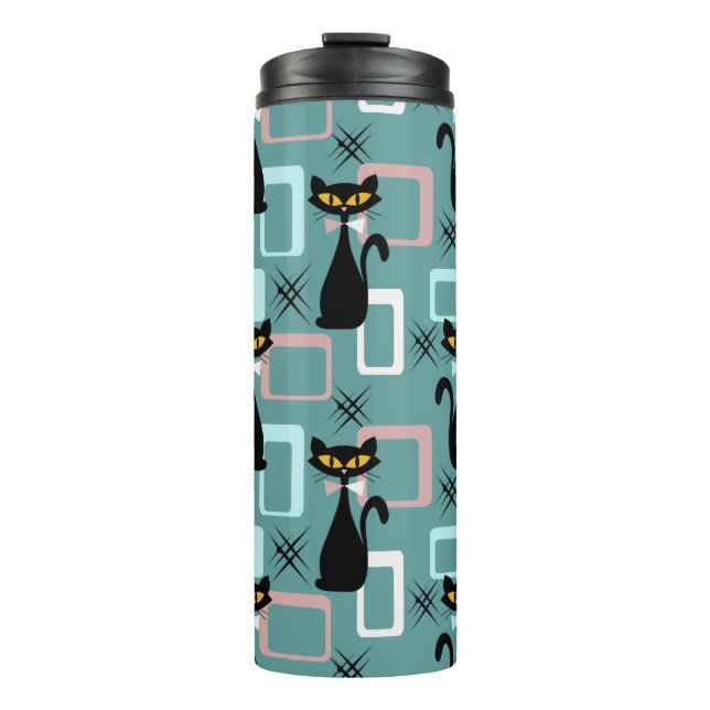 Bouteilles Isothermes Motif de chat noir du milieu du siècle (Devant)