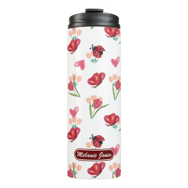 Bouteilles Isothermes Motif de coeur de la coccinelle, du papillon et de (Devant)
