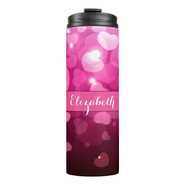 Bouteilles Isothermes Motif de coeur rose blanc Monogramme moderne (Devant)