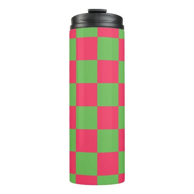 Bouteilles Isothermes motif de damier vert et rose (Devant)