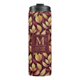 Bouteilles Isothermes Motif de feuilles d'automne pailleté rouge bordeau