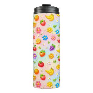 Bouteilles Isothermes Motif de fruits colorés avec des fleurs et des fru