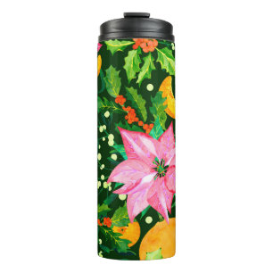 Bouteilles Isothermes Motif de Noël en aquarelle transparent avec poinse