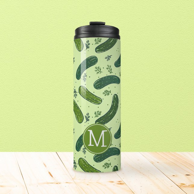 Bouteilles Isothermes Motif de sélecteur de broche à main (Dill Pickle Pattern & Monogram Thermal Tumbler)