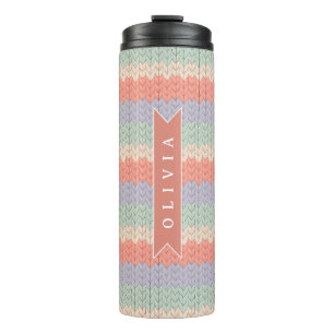 Bouteilles Isothermes Motif de tricot pastel scandinave personnalisé Nom