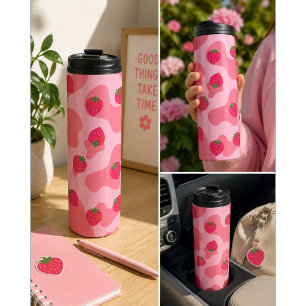 Bouteilles Isothermes Motif de vache à la fraise Kawaii mignon