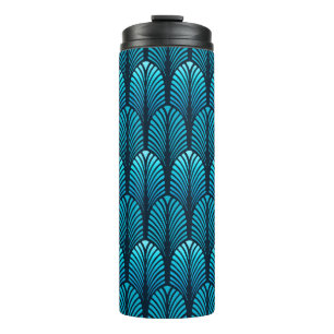 Bouteilles Isothermes Motif en plumes Art déco, bleu cérulean