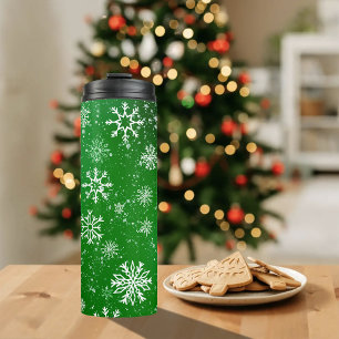 Bouteilles Isothermes Motif Flocons de Neige Verts Fête d'Hiver