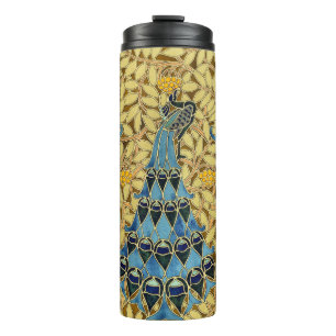 Bouteilles Isothermes Motif floral au paon bleu Art nouveau vintage