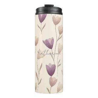 Bouteilles Isothermes Motif floral personnalisé beige et violet