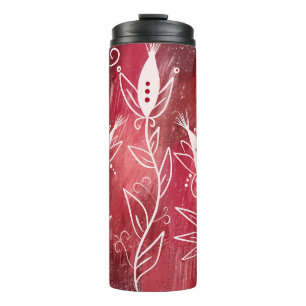 Bouteilles Isothermes Motif Floral Rouge Et Blanc