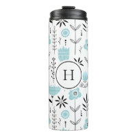 Motif floral scandinave bleu Monogramme