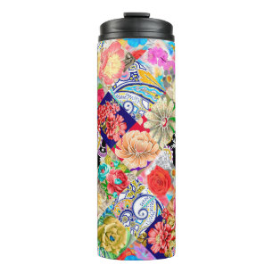 Bouteilles Isothermes Motif floral vintage sans couture. Crème d'arrange