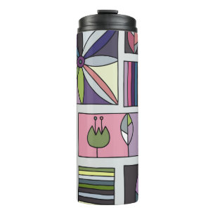 Bouteilles Isothermes motif géométrique vintage, coloré et dessiné à la 