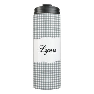 Bouteilles Isothermes Motif Gingham Gris Nom Personnalisé