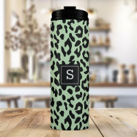 Motif monogrammé imprimé animal léopard menthe